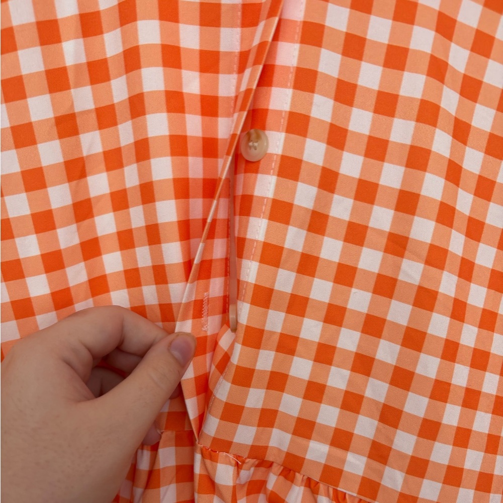 Orange Gingham Checkered Dress - Picture 3 of 4